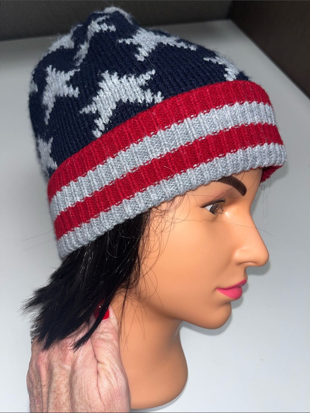 Source Unknown Red, White & Blue Star Knit Beanie